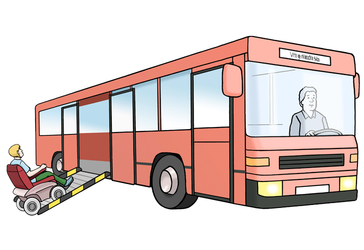 Grafik Leichte Sprache: Bus mit Rollstuhlrampe