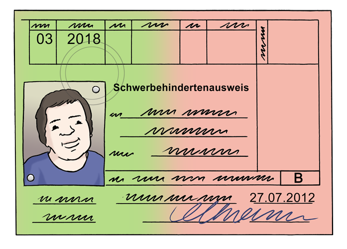 Grafik leichte Sprache: Schwerbehindertenausweis